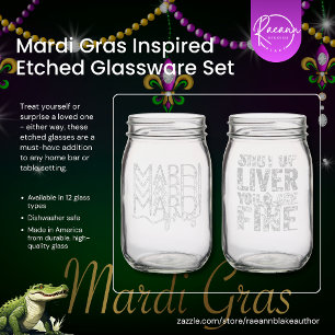 Mardi Gras Inspired Etched Glassware Set