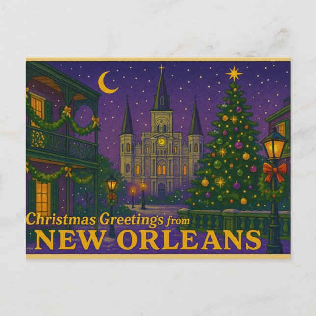 Mardi Gras Inspired New Orleans Christmas Postcard (Front)