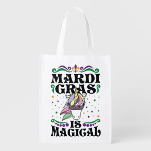 Mardi Gras Is Magical Cute Unicorn Grocery Bag