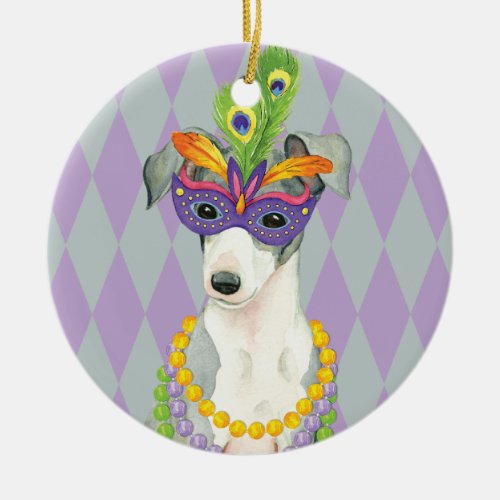 Mardi Gras Italian Greyhound Ceramic Ornament
