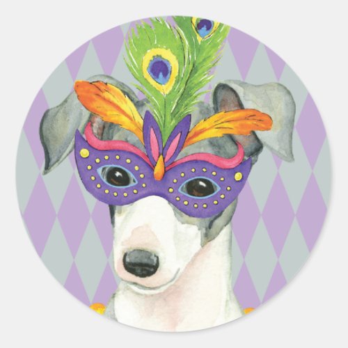 Mardi Gras Italian Greyhound Classic Round Sticker