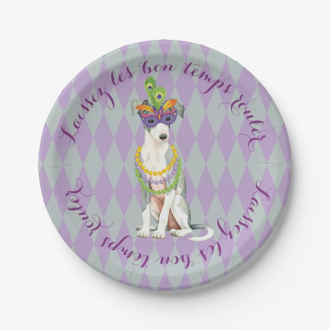 Mardi Gras Italian Greyhound Paper Plates (Front)