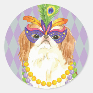 Mardi Gras Japanese Chin Classic Round Sticker