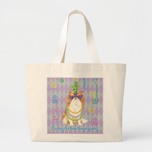 Mardi Gras Japanese Chin Large Tote Bag