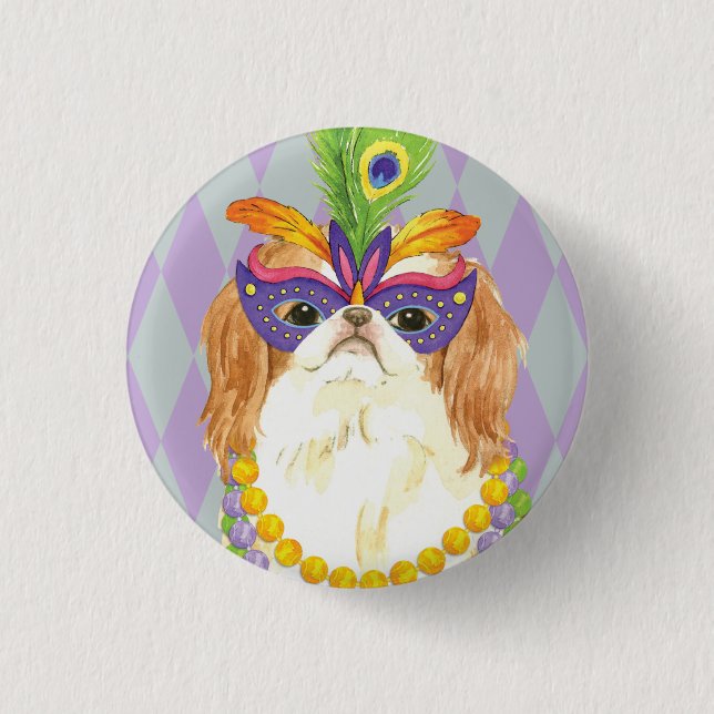 Mardi Gras Japanese Chin Pinback Button (Front)