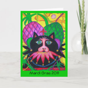 Mardi Gras Jazz Cat, Mardi Gras 2011 Greeting Card