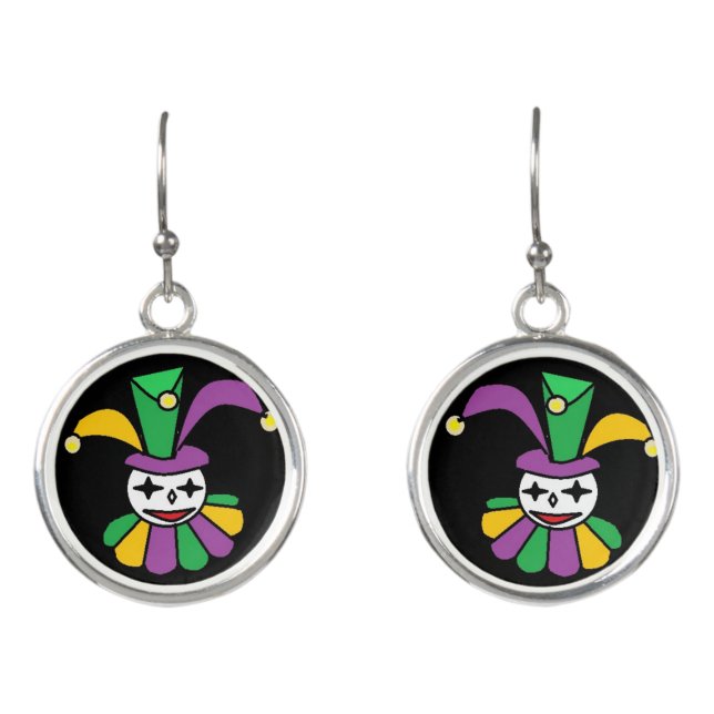 Mardi Gras,Jester Clown Colourful drop Earrings (Front)