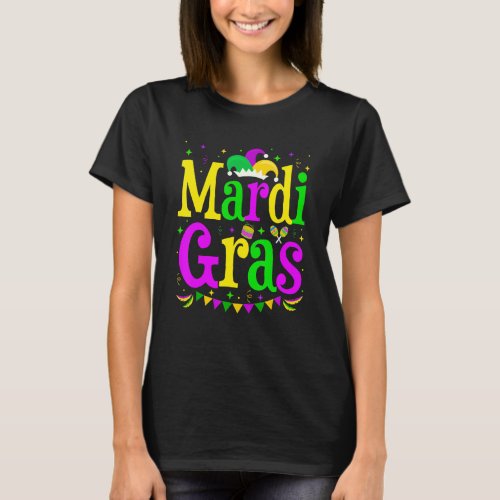 Mardi Gras Jester Hat Funny Beads Festival Party C T_Shirt