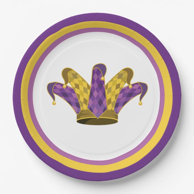 Mardi Gras Jester Hat Paper Plates (Front)
