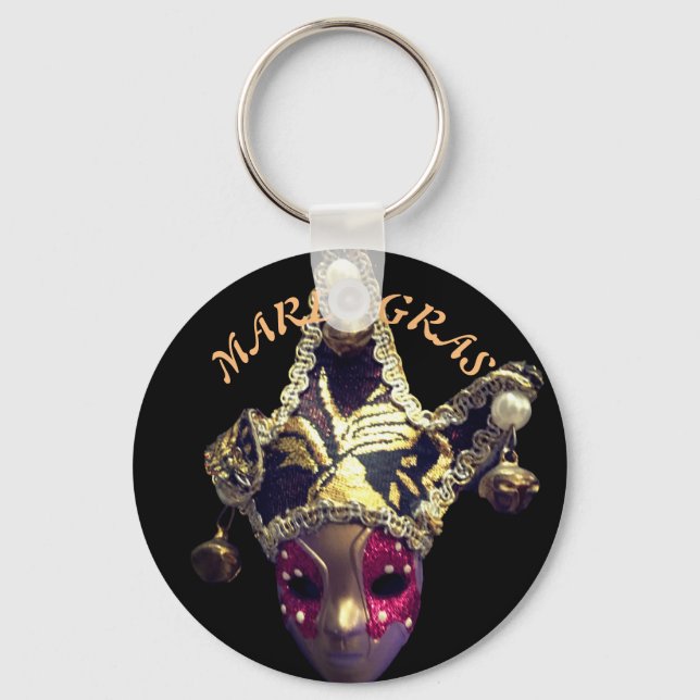 Mardi Gras Jester Mask Colourful Keychain (Front)