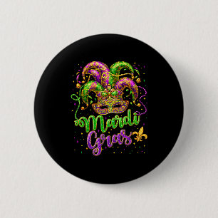 Mardi gras jester mask hat carnival party new button