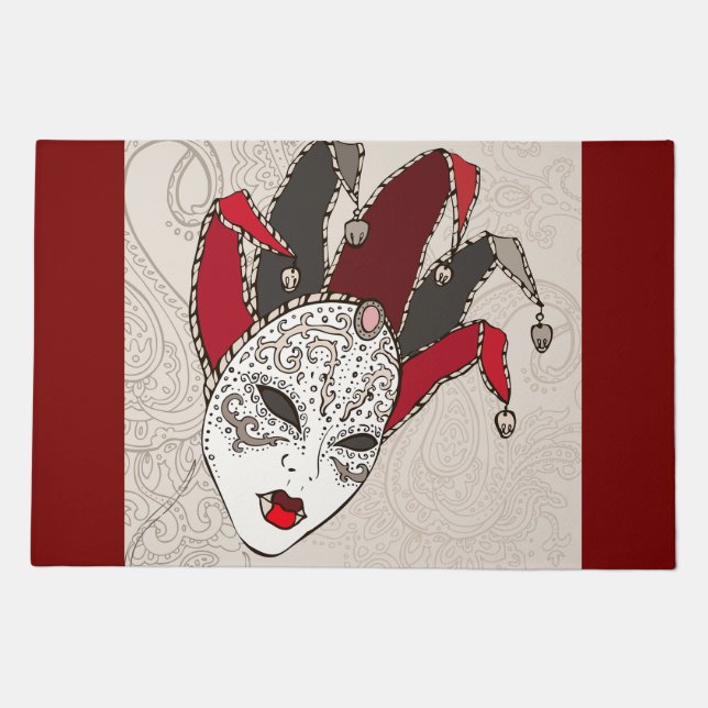 Mardi Gras Jester Mask Venetian Carnival Doormat (Front)