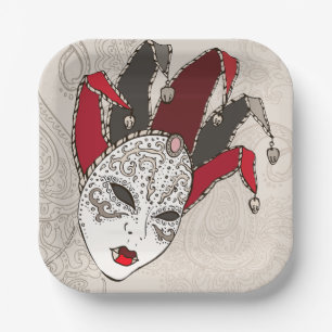 Mardi Gras Jester Mask Venetian Carnival Paper Plates