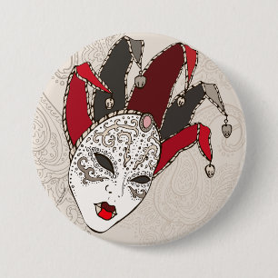 Mardi Gras Jester Mask Venetian Carnival Pinback Button
