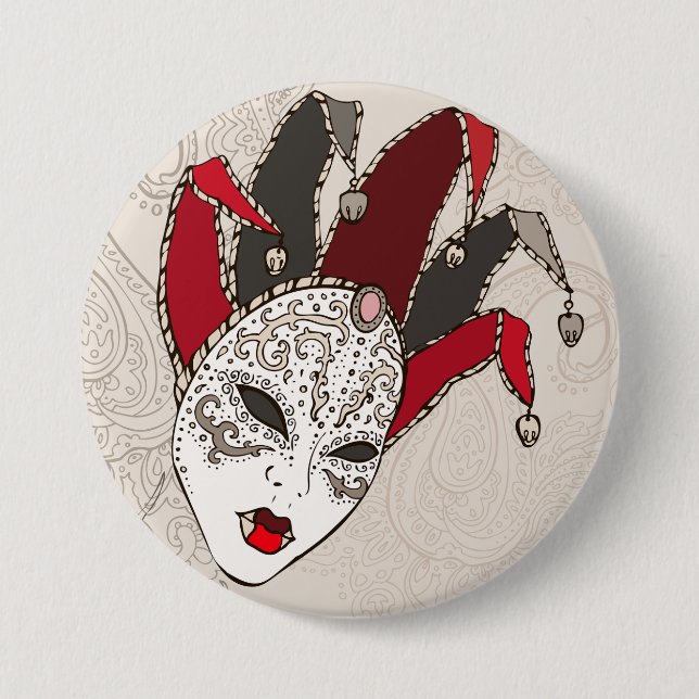 Mardi Gras Jester Mask Venetian Carnival Pinback Button (Front)