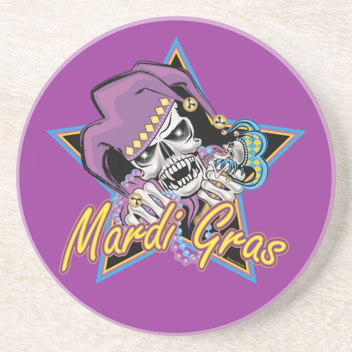 Mardi Gras Jester Skull Drink Coasters