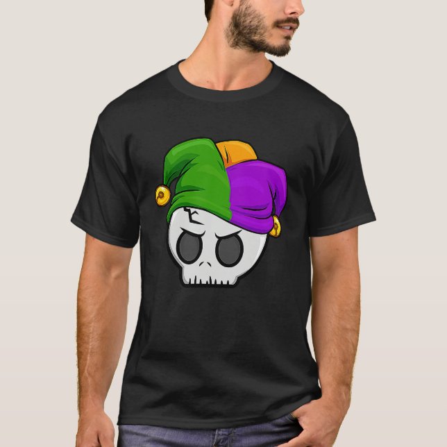 Mardi Gras Jester Skull  New Orleans Carnival Para T-Shirt (Front)