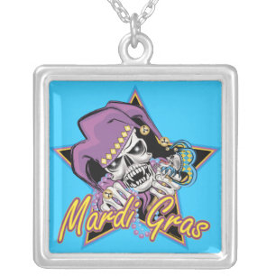 Mardi Gras Jester Skull Silver Plated Necklace