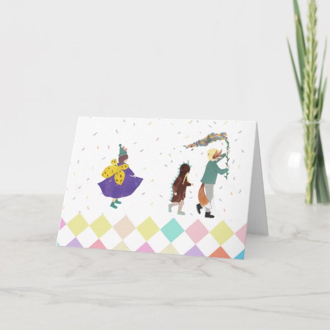 Mardi Gras Kids Carnival Spring Illustration Card (Front)