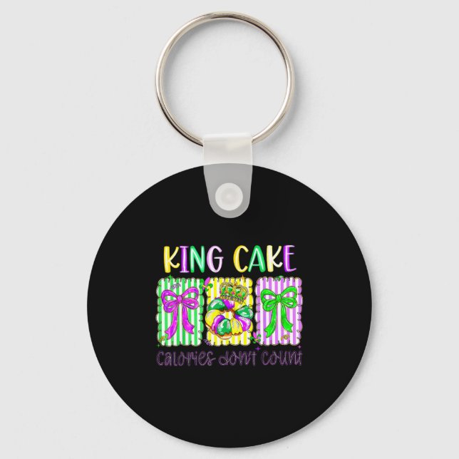 Mardi Gras King Cake Coquette Bow Girl Women Carni Keychain (Front)