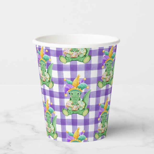 Mardi Gras King Cake Gator and Gingham Paper cup (Front)