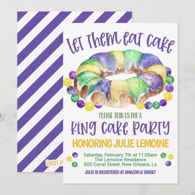Mardi Gras King Cake Party Invitation (Front/Back)