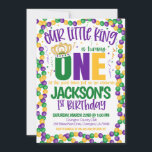 Mardi Gras King First Birthday Invitation<br><div class="desc">Our Little King is turning one!

Makes a great invitation to celebrate your little ones' birthday during Mardi Gras Season!</div>