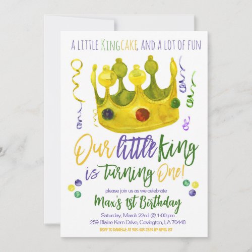 Mardi Gras King First Birthday Invitation