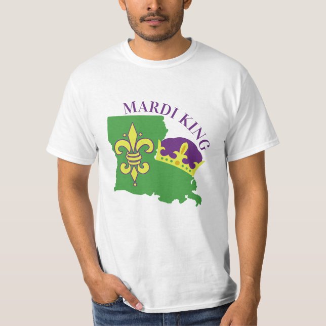 Mardi Gras King Louisiana Crown & Fleur De Lis T-Shirt (Front)