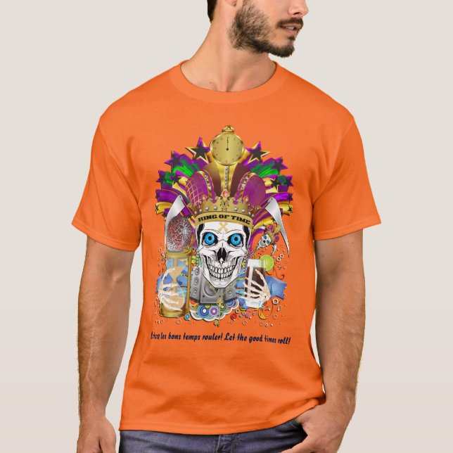 Mardi Gras King of Time 1 Mens view notes below T-Shirt (Front)
