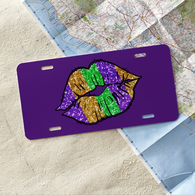 Mardi Gras Kiss License Plate (In Situ)