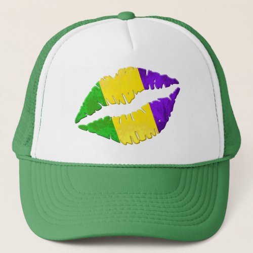 Mardi Gras Kiss Lips Purple Yellow Green Trucker Hat