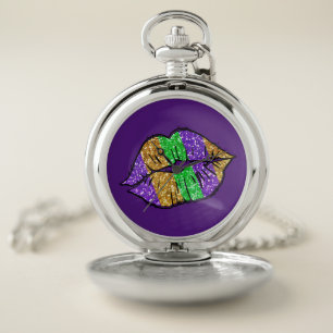 Mardi Gras Kiss Pocket Watch