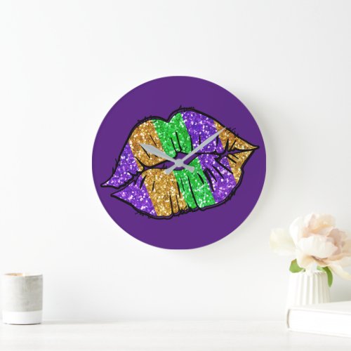 Mardi Gras Kiss Wall Clock