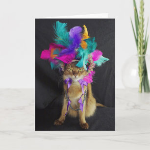 Mardi Gras Kitteh Greeting Card, Included Envelope Card