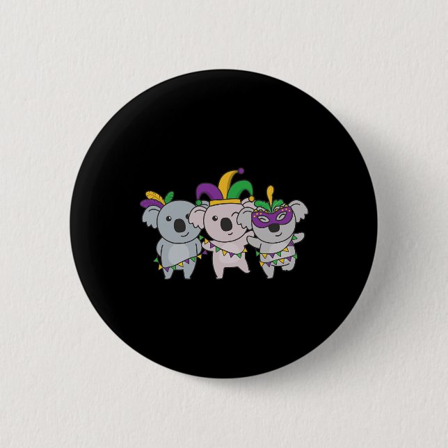 Mardi Gras Koala Carnival Costume  Button (Front)