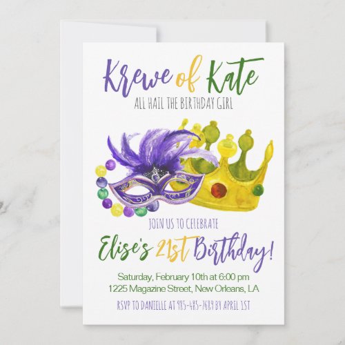 Mardi Gras Krewe Birthday Invitation