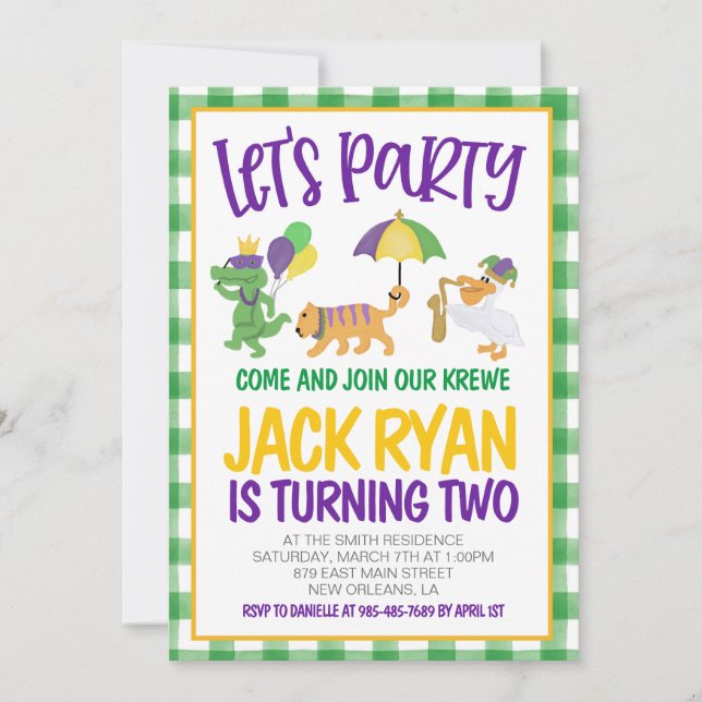 Mardi Gras Krewe Birthday Invitation (Front)