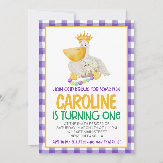 Mardi Gras Krewe First Birthday Invitation (Front)