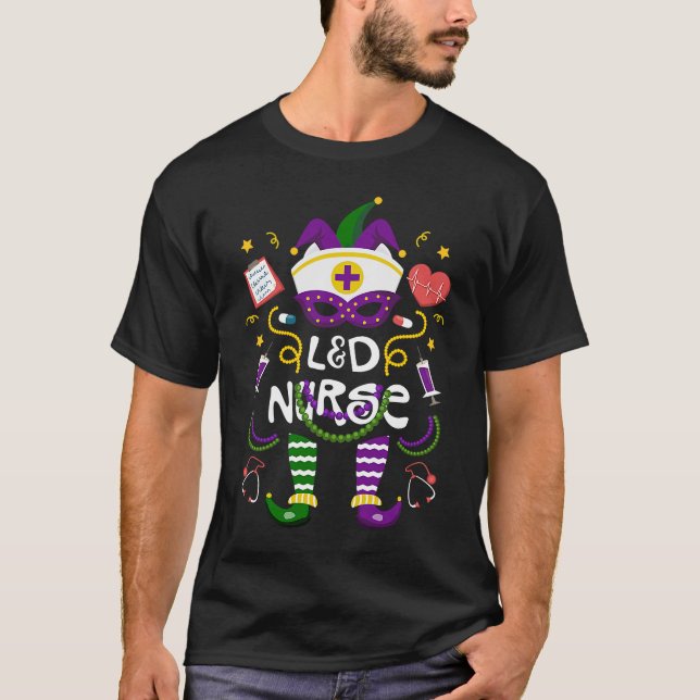 Mardi Gras L&D Nurse Women Costume Mardi Gras Nurs T-Shirt (Front)