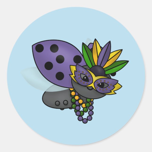 Mardi Gras Ladybug Classic Round Sticker (Front)