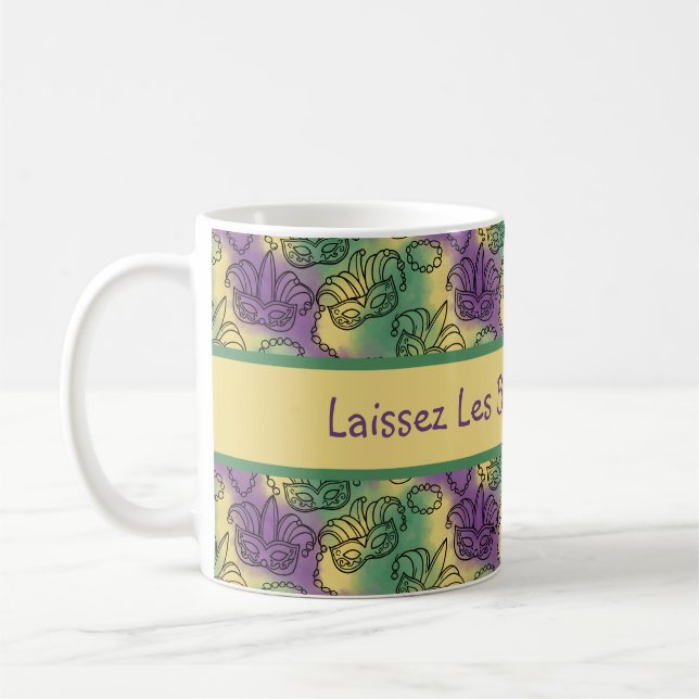 Mardi Gras Laissez Les Bon Temps Rouler Masks Coffee Mug (Left)
