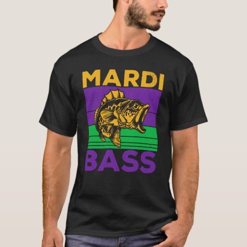 Mardi gras largemouth bass pun fishing masquerade T_Shirt