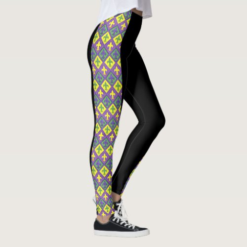 Mardi Gras Leggings Black Purple Green Gold