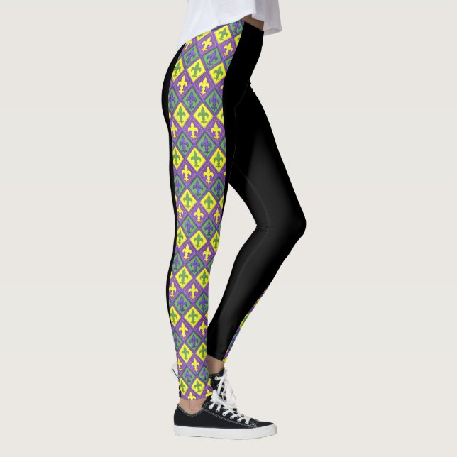 Mardi Gras Leggings Black Purple Green Gold (Right)