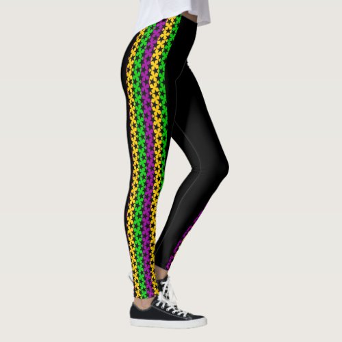 Mardi Gras Leggings Black Purple Green Gold STARS