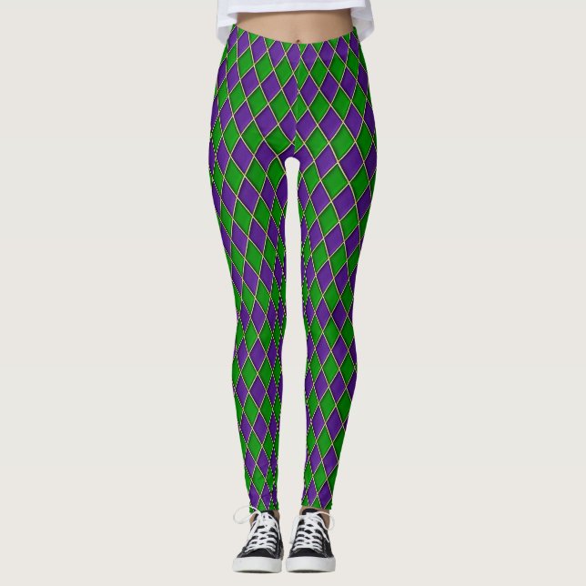 Mardi Gras Leggings, Diamond Harlequin Jester Leggings (Front)