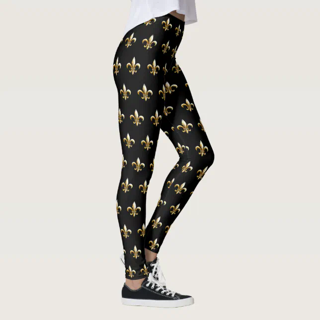 Mardi Gras Leggings fleur de lis black gold Zazzle