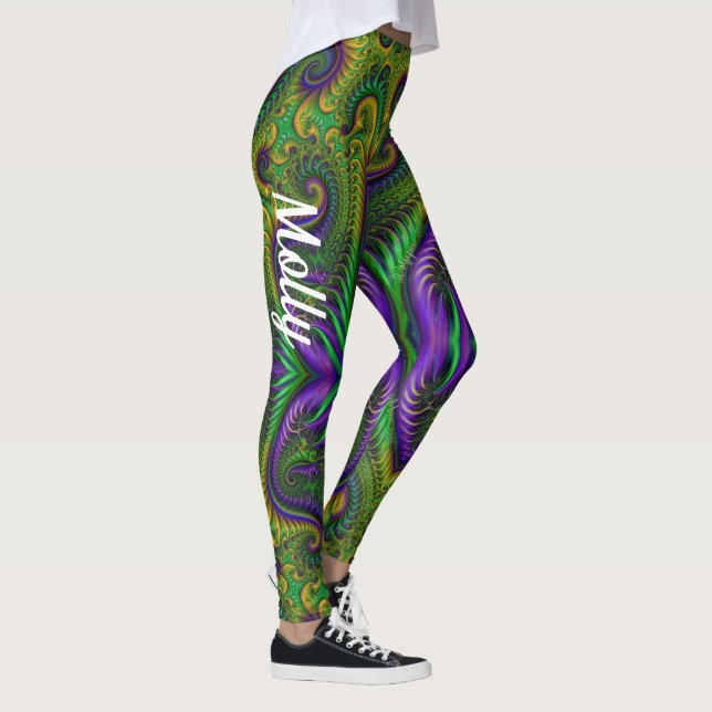 Mardi Gras Leggings Gold Black Purple Green Name (Right)