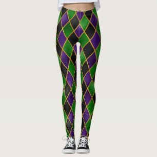 Mardi Gras Leggings, Mardi Gras Argyle Jester Leggings